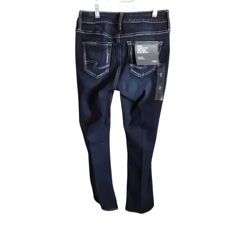 Silver jeans suki Size 28/33 slim boot mid rise denim dark wash New w/tags